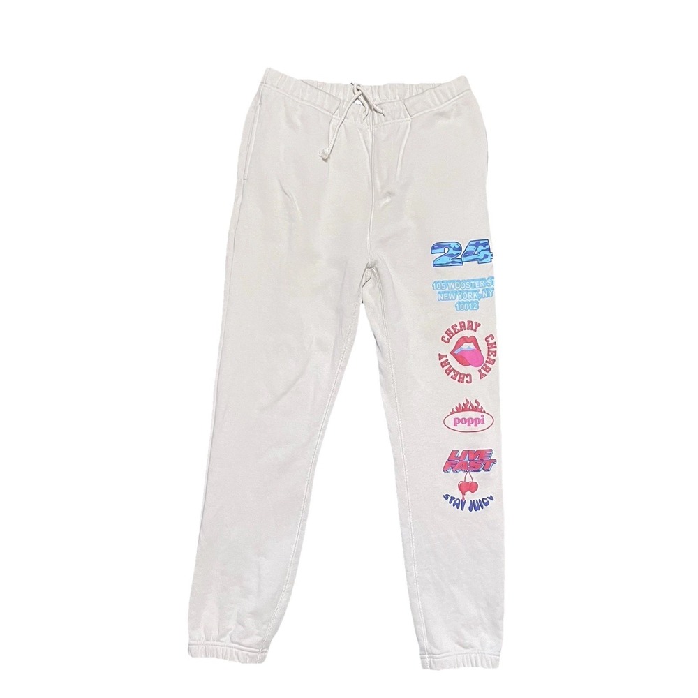Adult Poppi Forever Icon Graphic Sweatpants Beige Size M Comfy Loungewear